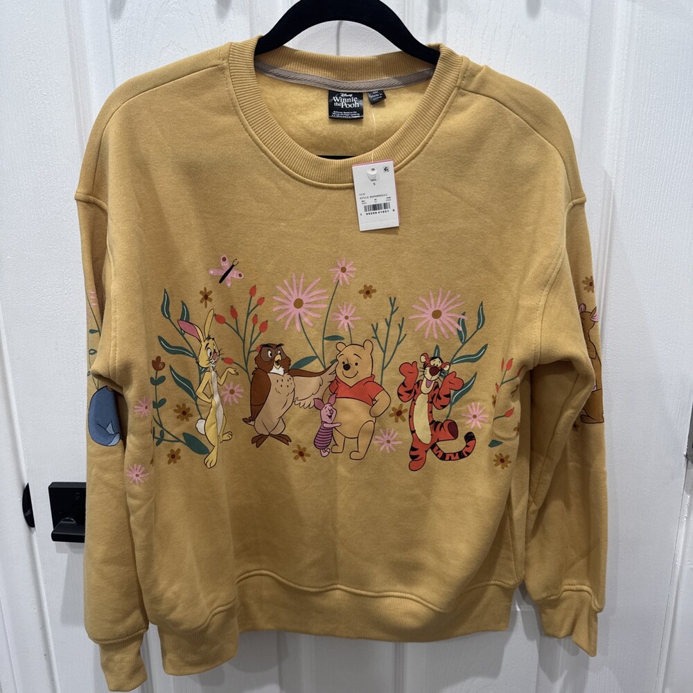 Disney's Winnie The Pooh Gold Sweatshirt Pooh Characters Women's Size Small NWT